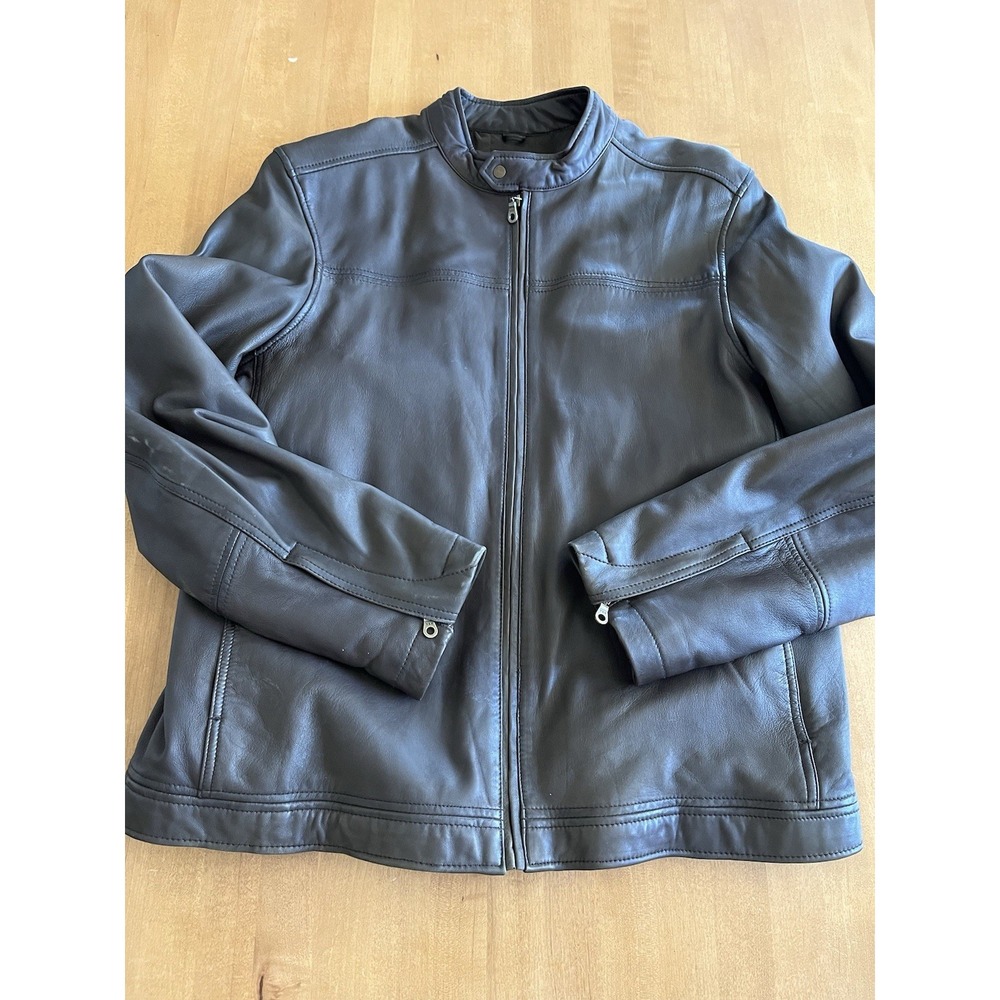 Vintage Merona Mens Size L Large Distressed Brown Leather Moto Jacket